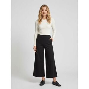 ForMe Black Wide Leg Cropped Trousers Culottes Elastic Waist Pockets Medium